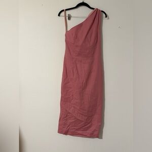 Women’s pink linen one shoulder midi dress